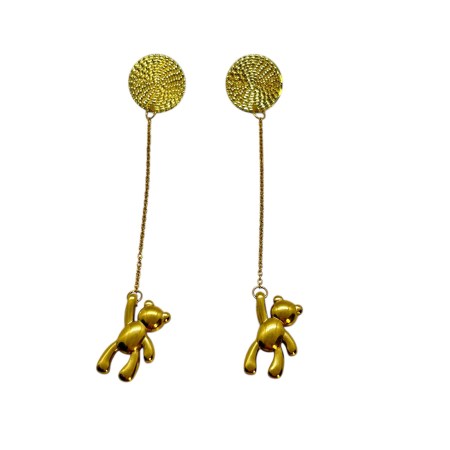 earrings hooks steel gold with bears